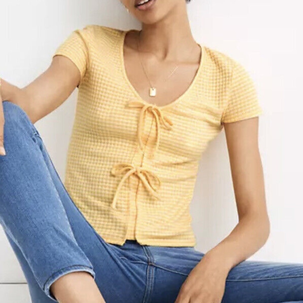 Madewell Yellow Gingham Tie Front V-Neck Top NWT XS